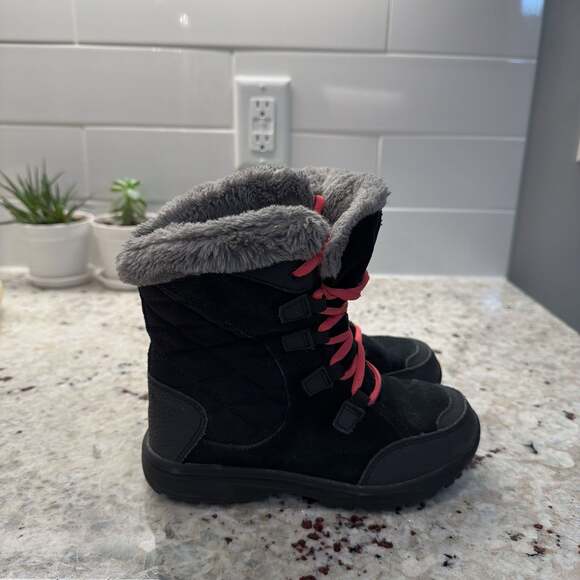 Columbia Ice Maiden II Black Waterproof Faux Fur Lace-Up Winter Snow Boots Girls - Picture 2 of 6